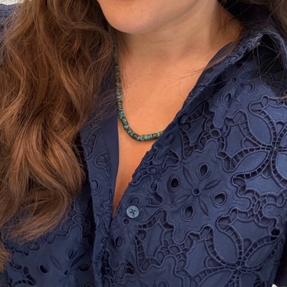 Kate Spade Blue Lace Montauk Midi Dress Medium Embroidered Cutwork French Navy - Picture 6 of 12